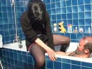 Dark-haired French girl gets an old dudes manhood in her asshole